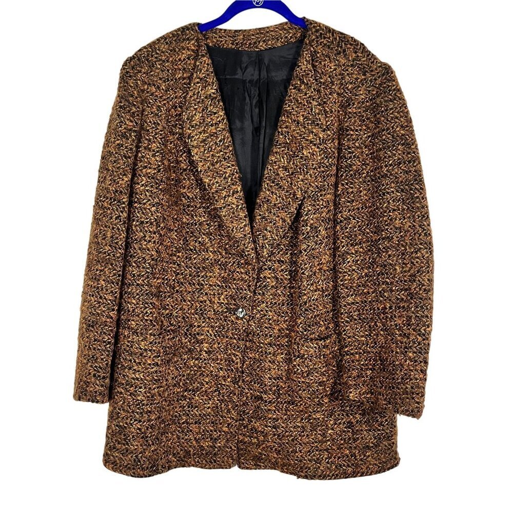 Vintage WLBW Tweed‎ Blazer Brown XL Neutral Classic Chic Old Money Preppy 70s